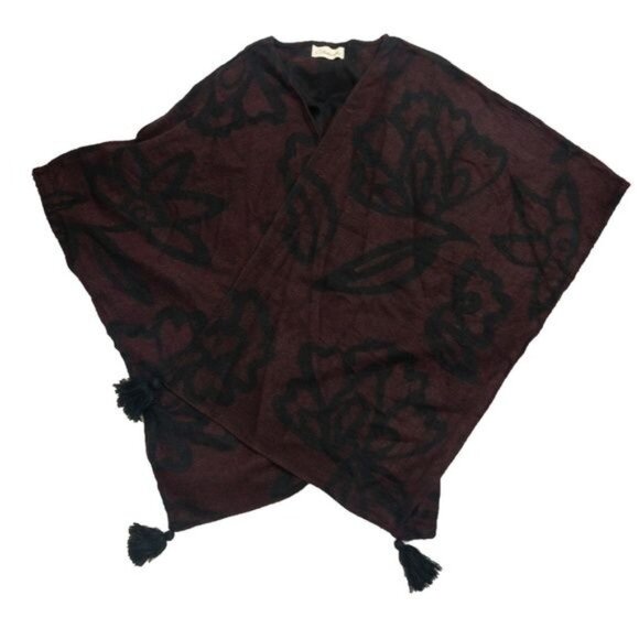 Cleobella Wine With Black Contrast & Tassels Sevigny Capelet - Picture 6 of 6